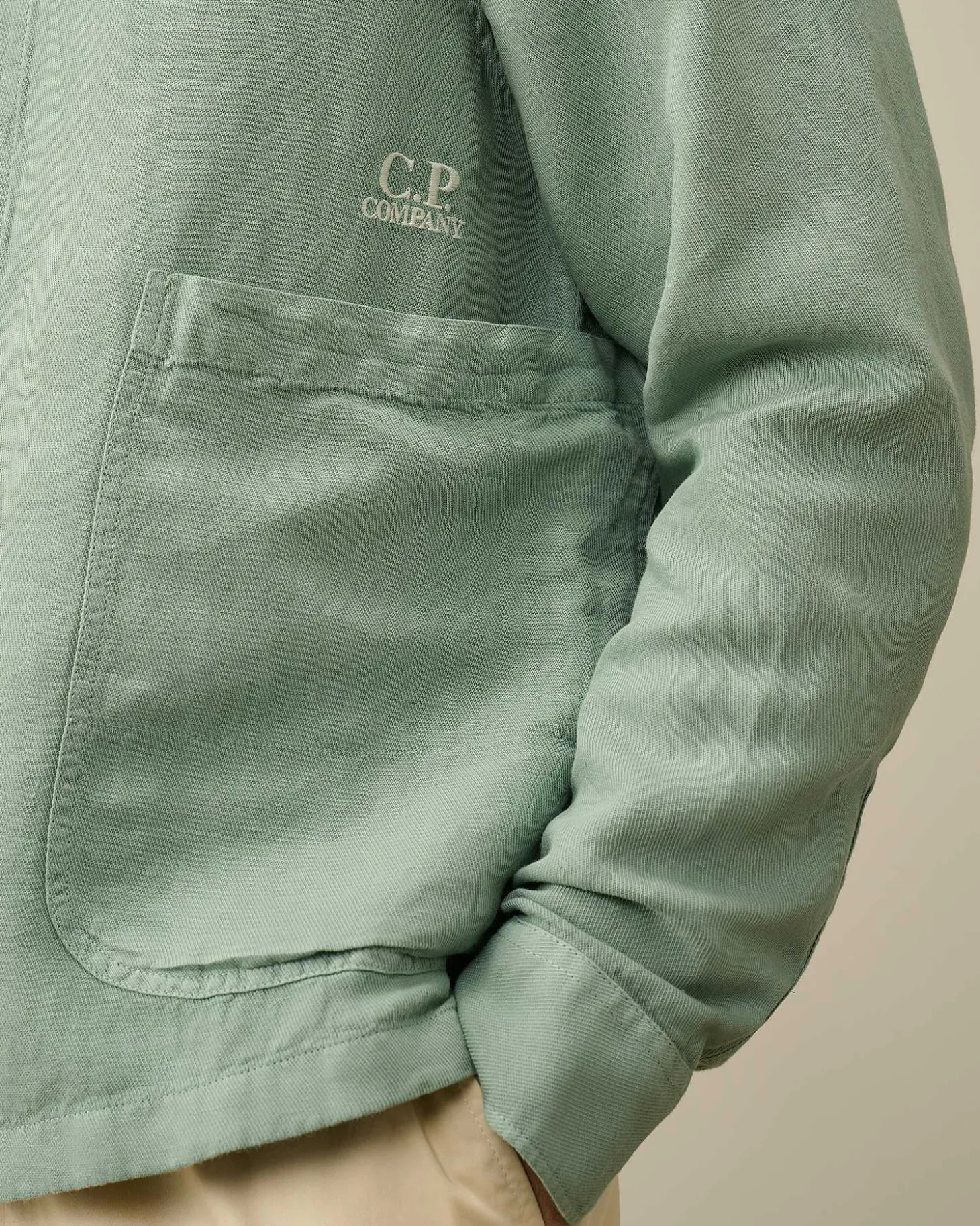 Homme C.P. Company Chemises^Broken Linen/Cotton Pocket Shirt