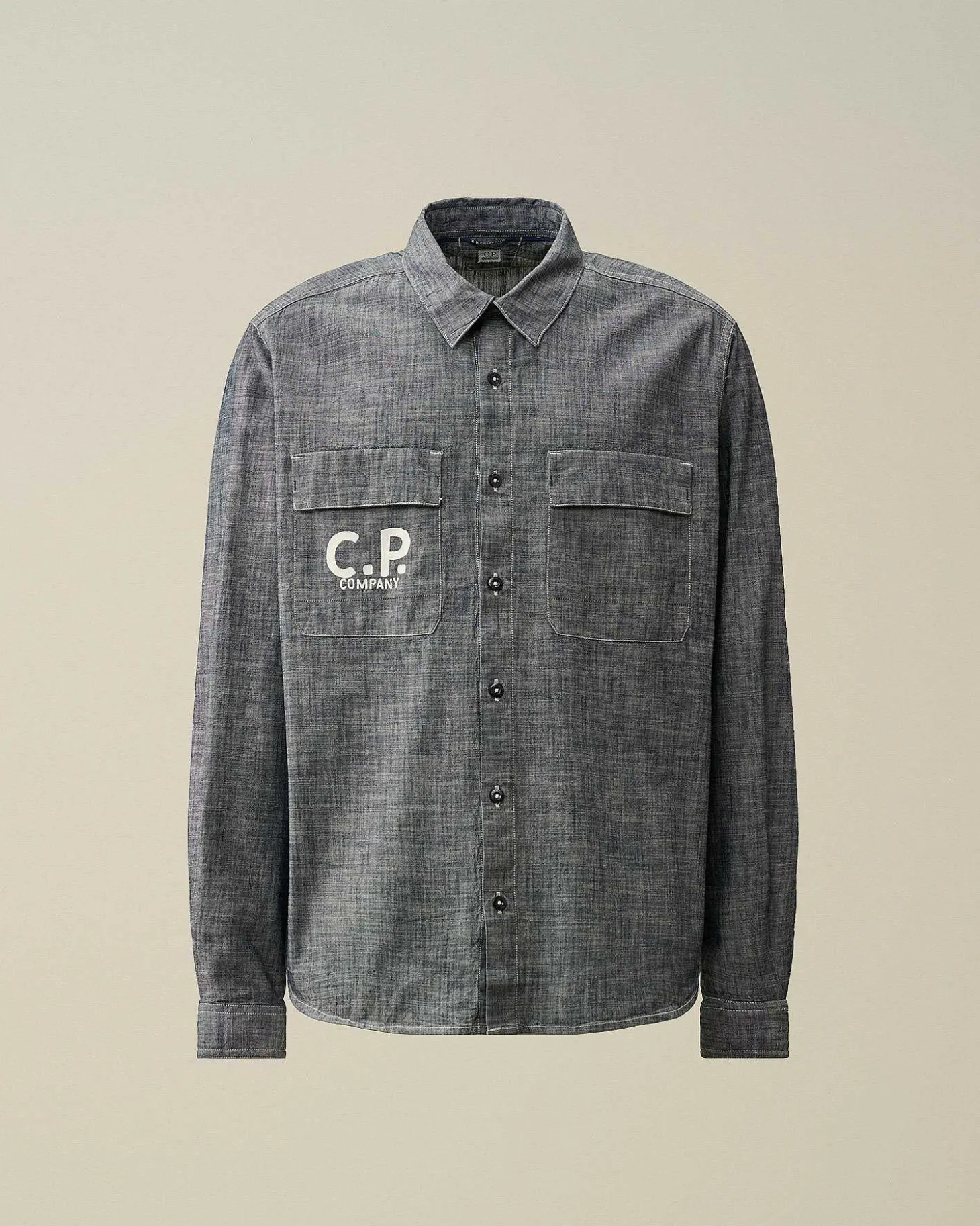 Homme C.P. Company Chemises^Chambray Long Sleeved Logo Shirt