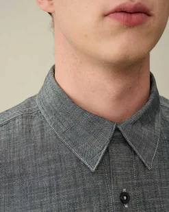 Homme C.P. Company Chemises^Chambray Long Sleeved Logo Shirt