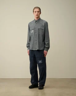 Homme C.P. Company Chemises^Chambray Long Sleeved Logo Shirt