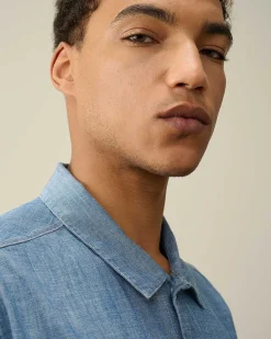 Homme C.P. Company Chemises^Chambray Short Sleeved Logo Shirt