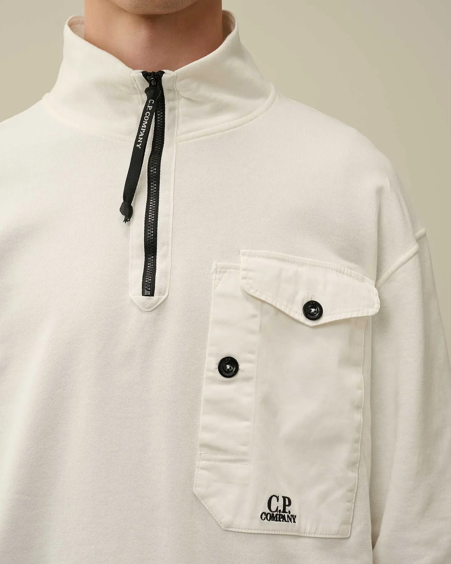 Homme C.P. Company Sweat-Shirts^Cotton Fleece Mixed Zipped Sweatshirt