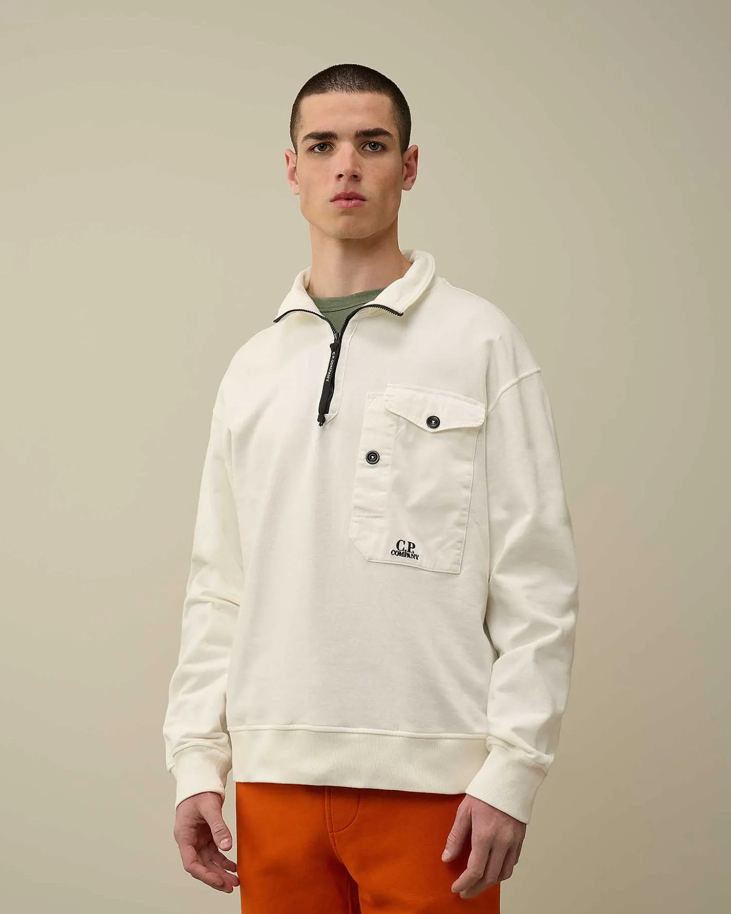 Homme C.P. Company Sweat-Shirts^Cotton Fleece Mixed Zipped Sweatshirt