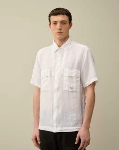 Homme C.P. Company Chemises^Linen Short Sleeved Shirt