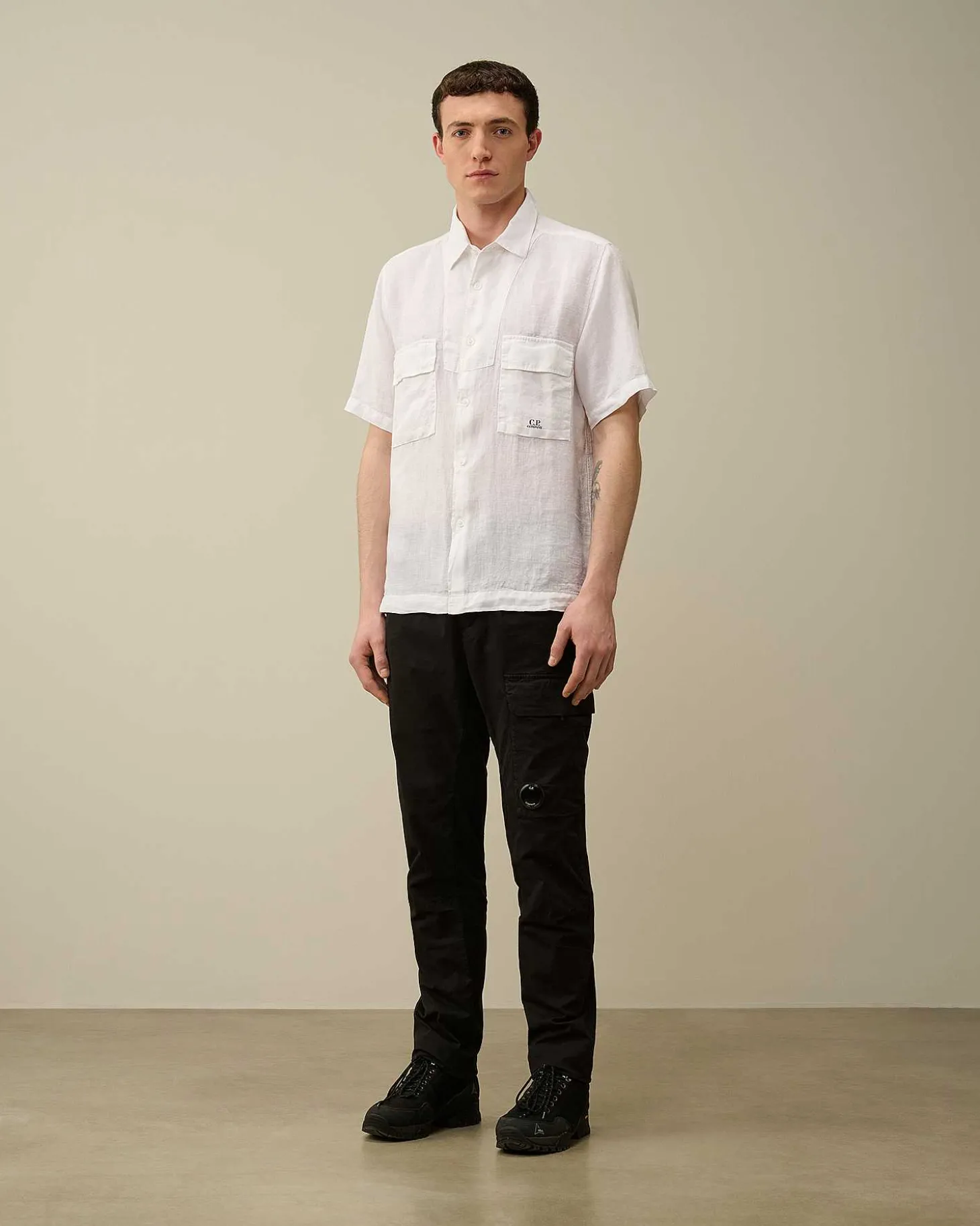 Homme C.P. Company Chemises^Linen Short Sleeved Shirt