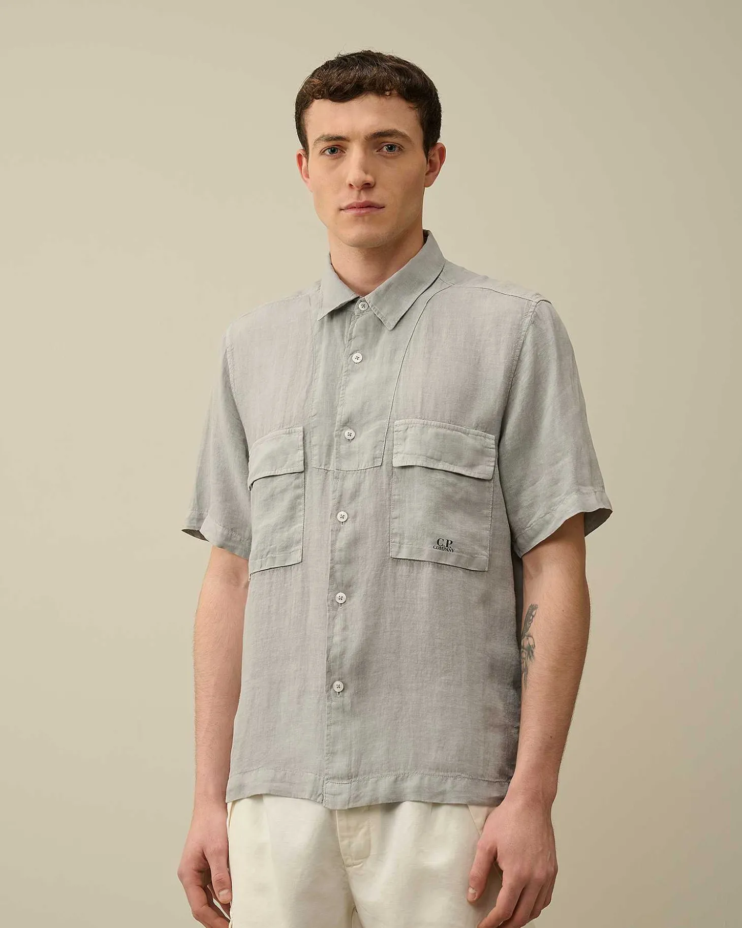 Homme C.P. Company Chemises^Linen Short Sleeved Shirt