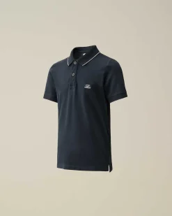 Kids C.P. Company Vêtements 4-8 Ans^U16 Stretch Piquet Logo Striped Collar Polo Shirt