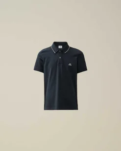Kids C.P. Company Vêtements 2-3 Ans^U16 Stretch Piquet Logo Striped Collar Polo Shirt