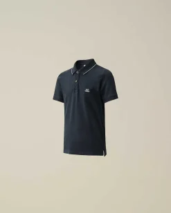 Kids C.P. Company Vêtements 2-3 Ans^U16 Stretch Piquet Logo Striped Collar Polo Shirt